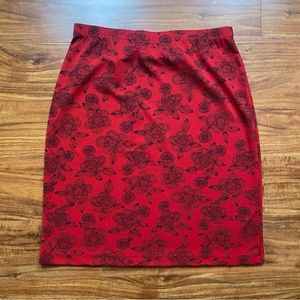Hillard & Hanson Red Black Floral A Line Stretch Mini Skirt Size Medium Classic